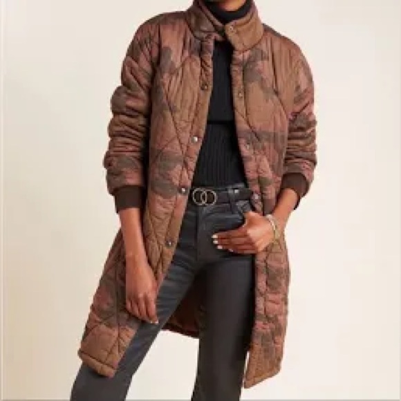 NEW Anthropologie Marrakech size XS Quilted Parka Jacket Camo Brown - Picture 1 of 9